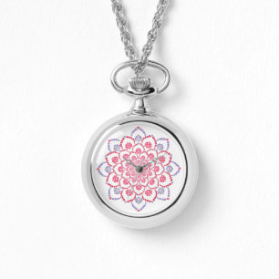 Paarse en Roze Dot Mandala Horloge