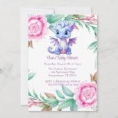 Paarse en Roze Dragon Peony Girl Baby shower Kaart (Voorkant)