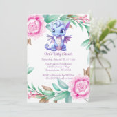 Paarse en Roze Dragon Peony Girl Baby shower Kaart (Staand voorkant)