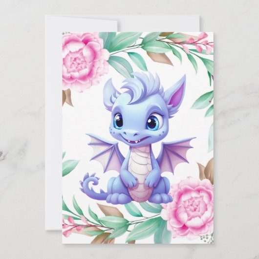 Paarse en Roze Dragon Peony Girl Baby shower Kaart (Achterkant)