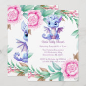 Paarse en Roze Dragon Peony Girl Baby shower Kaart (Voorkant / Achterkant)