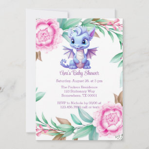 Paarse en Roze Dragon Peony Girl Baby shower Kaart