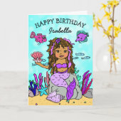 Paarse en Roze Etnische Zeemeermin Gelukkige Verja Kaart (Gele Bloem)