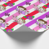 Paarse en roze fairies, bloemen en vlinders cadeaupapier (Hoek)
