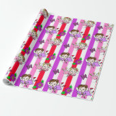 Paarse en roze fairies, bloemen en vlinders cadeaupapier (Uitgerold)