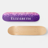 Paarse en roze faux glitter esthetische naam persoonlijk skateboard (Horizontaal)