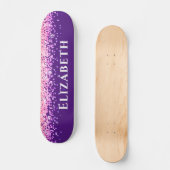 Paarse en roze faux glitter esthetische naam persoonlijk skateboard (Voorkant)
