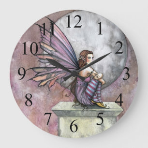 Paarse en Roze Fee en Maan Wandklok