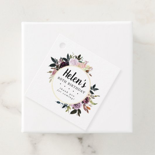 Paarse en Roze Floral 80ste verjaardag Bedankjes Labels (In situ)