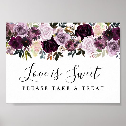 Paarse en roze Floral Love is Sweet Wedding Sign Poster (Voorkant)