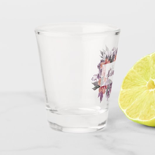 Paarse en roze Floral, rechthoekig, Warm Shot Glas (Links)