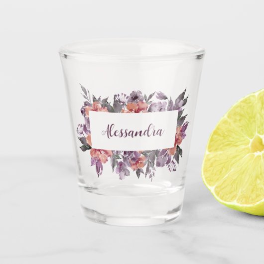 Paarse en roze Floral, rechthoekig, Warm Shot Glas (Voorkant)