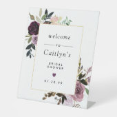 Paarse en roze Floral Vrijgezellenfeest Welkom Ped Reclamebord Met Voetstuk (Voorkant)
