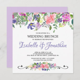 Paarse en roze Floral Wedding Brunch Uitnodigingen