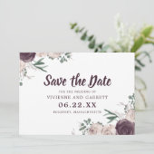 Paarse en roze Floral Wedding Save the Date Kaart (Staand voorkant)
