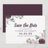 Paarse en roze Floral Wedding Save the Date Kaart (Voorkant / Achterkant)