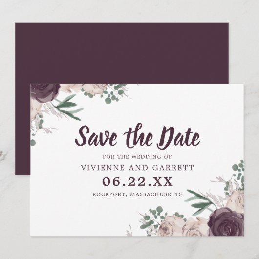 Paarse en roze Floral Wedding Save the Date Kaart (Voorkant / Achterkant)