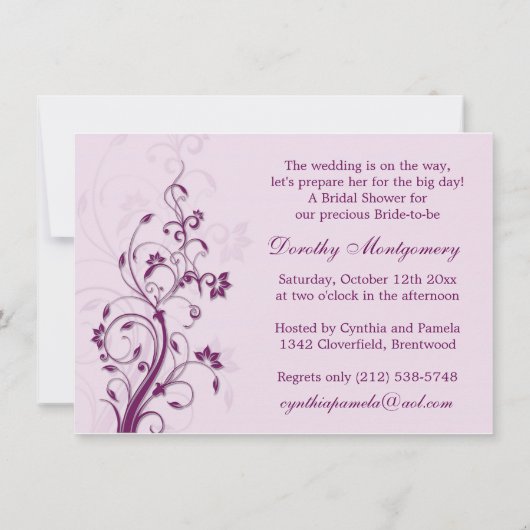 Paarse en roze florale draden Vrijgezellenfeest Ui Kaart (Achterkant)