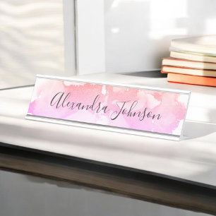 Paarse en Roze Folie Wash Girly Bureau Naambordje