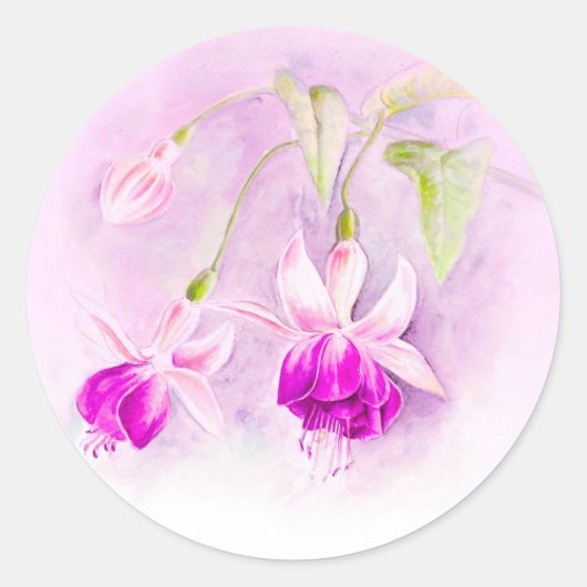 Paarse en roze fuchsia flower art sticker (Voorkant)