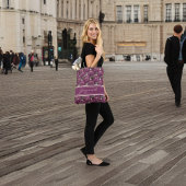 Paarse en Roze Gefrankeerde Dahlia Patroon Monogra Tote Bag