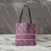 Paarse en Roze Gefrankeerde Dahlia Patroon Monogra Tote Bag