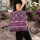 Paarse en Roze Gefrankeerde Dahlia Patroon Monogra Tote Bag