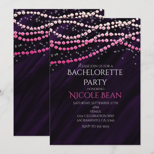 Paarse en roze Glamour Sparkle Party-uitnodigingen Kaart (Voorkant / Achterkant)