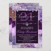 Paarse en roze Glitter Agate Birthday Uitnodiging (Voorkant / Achterkant)