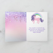 Paarse en Roze Glitter Eenhoorn Snoep Verjaardag Kaart (Binnen)