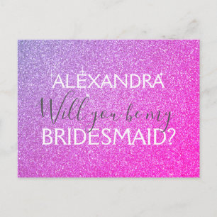 Paarse en Roze Glitter en Sparkle Bruidsmeisje Uitnodiging Briefkaart