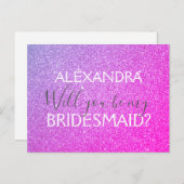 Paarse en Roze Glitter en Sparkle Bruidsmeisje Uitnodiging Briefkaart (Voorkant / Achterkant)