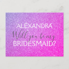 Paarse en Roze Glitter en Sparkle Bruidsmeisje Uitnodiging Briefkaart