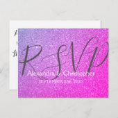 Paarse en Roze Glitter en Sparkle RSVP Uitnodiging Briefkaart (Voorkant / Achterkant)