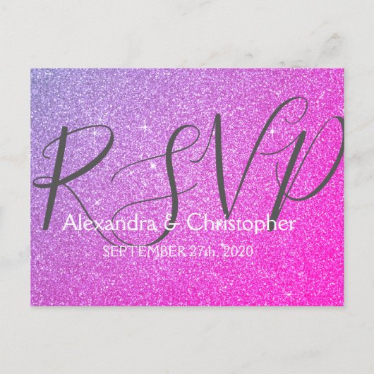 Paarse en Roze Glitter en Sparkle RSVP Uitnodiging Briefkaart (Voorkant)
