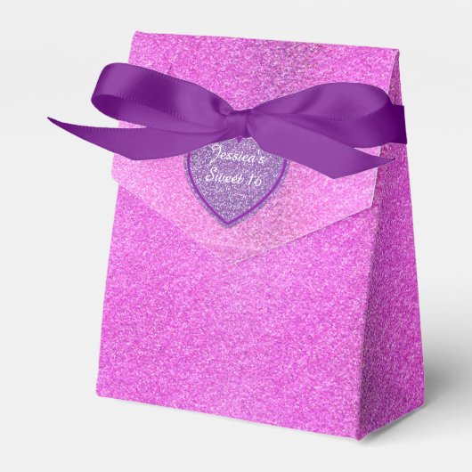 Paarse en roze Glitter Sweet 16 Favor Gift Box Bedankdoosjes (Voorkant Zijde)