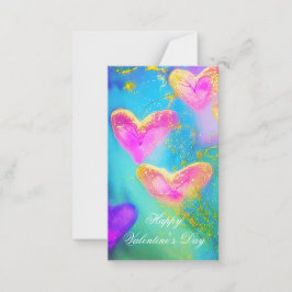 Paarse en roze glitterij harten kinder valentijn notitiekaartje