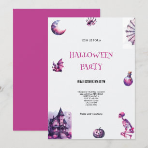 PAARSE EN ROZE HALLOWEEN FEESTUITNODIGING KAART