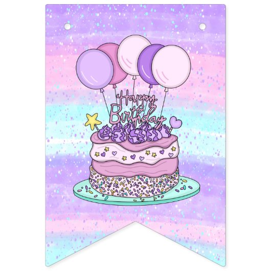 Paarse en roze Happy Birthday-banner Vlaggetjes (Eerste vlag)