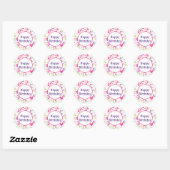 Paarse en roze Happy Birthday Ronde Sticker (Vel)