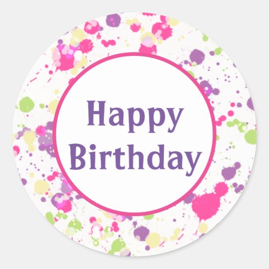 Paarse en roze Happy Birthday Ronde Sticker (Voorkant)
