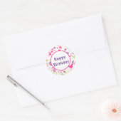 Paarse en roze Happy Birthday Ronde Sticker (Envelop)