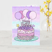 Paarse en roze Happy Birthday voor haar Kaart (Gele Bloem)