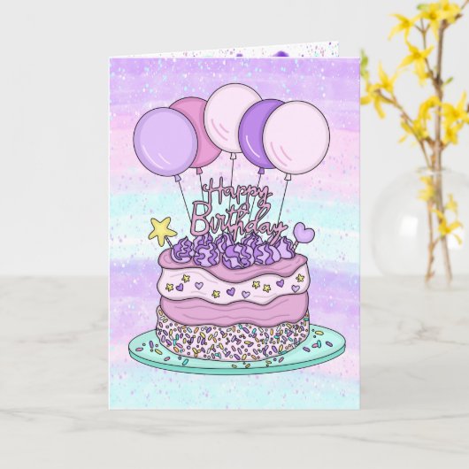 Paarse en roze Happy Birthday voor haar Kaart (Gele Bloem)