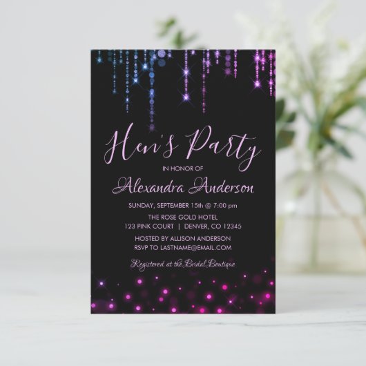 Paarse en Roze Hen's Party Kaart (Staand voorkant)