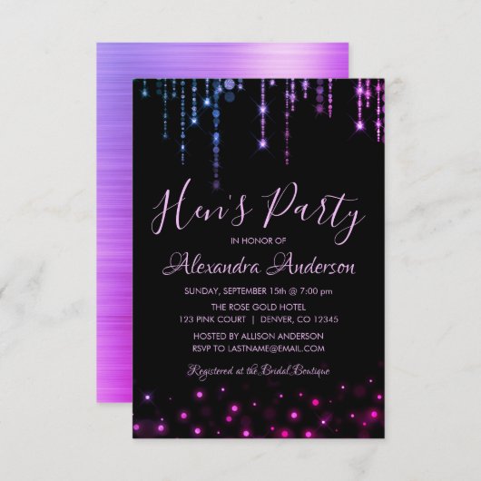 Paarse en Roze Hen's Party Kaart (Voorkant / Achterkant)