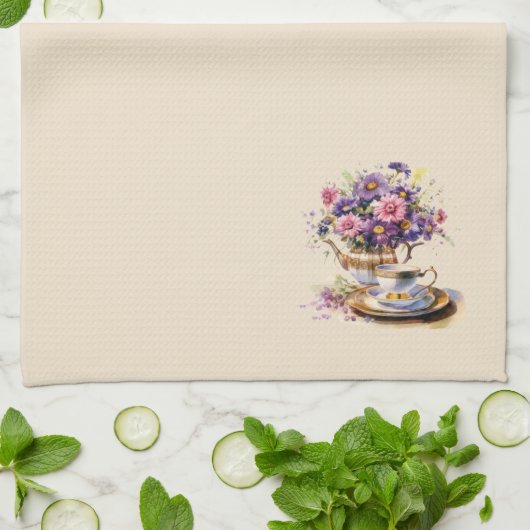 Paarse en Roze Herfst Boeket Theeset Theedoek (Gevouwen)