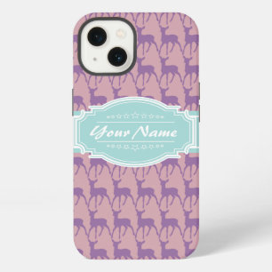 Paarse en Roze Herten, Mint Gepersonaliseerde Naam iPhone 13 Hoesje
