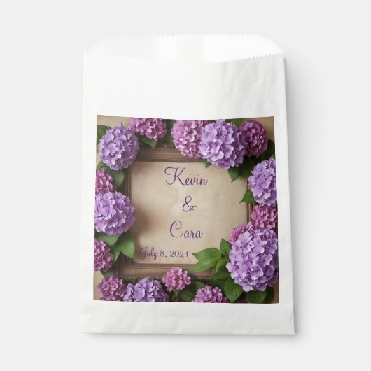 Paarse en roze hortensia's bedankzakje (Voorkant)