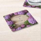 Paarse en roze hortensia's kartonnen onderzetters (Schuin)